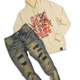 Gang Gang Cream Pullover Hoodie and Denim Jean Combo