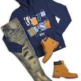 God Bless Navy Hoodie and blue Jeans Combo