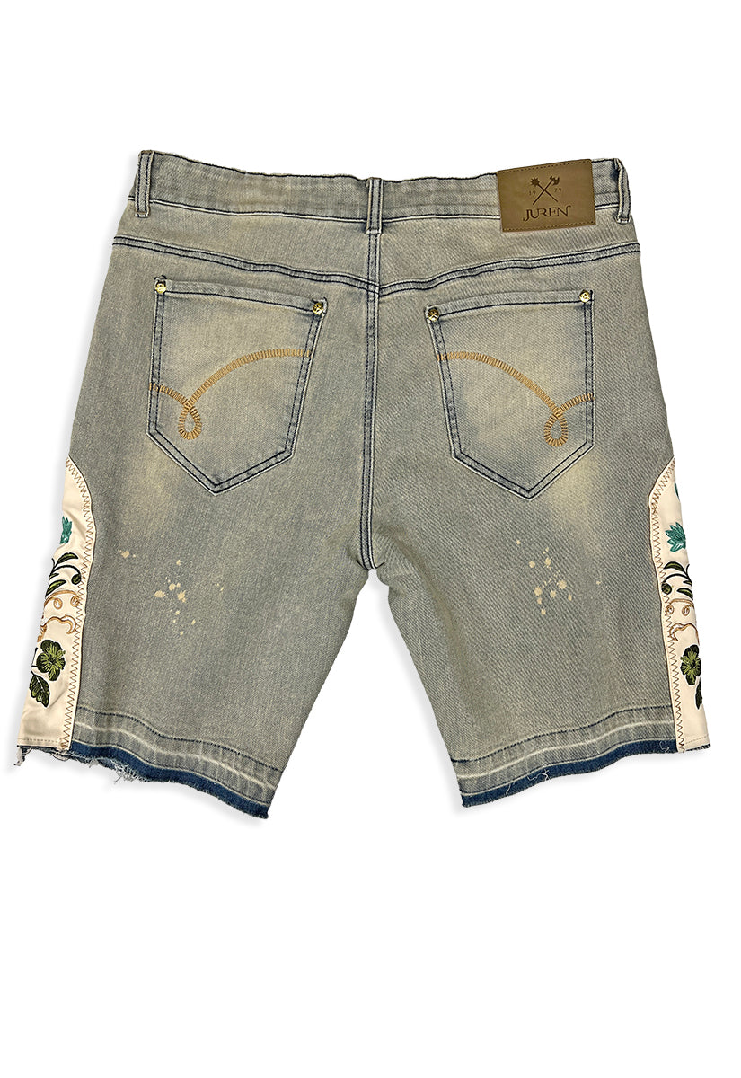 JACQUARD PATCHWORK DENIM SHORT