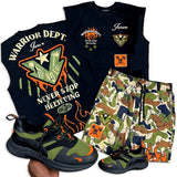 Warrior Dept. Muscle Tee, Warrior Dept. Camo Short, and Sneakers Combo