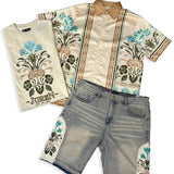 Elegant Arrangement Button Up Shirt, Arrangement Shirt and Denim Shorts Combo