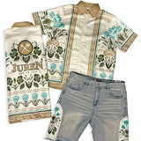 Elegant Arrangement Button Up Shirt and Denim Shorts Combo