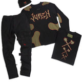 Freddy Patchwork Crewneck Sweater, Cement Jeans and Beanie Combo