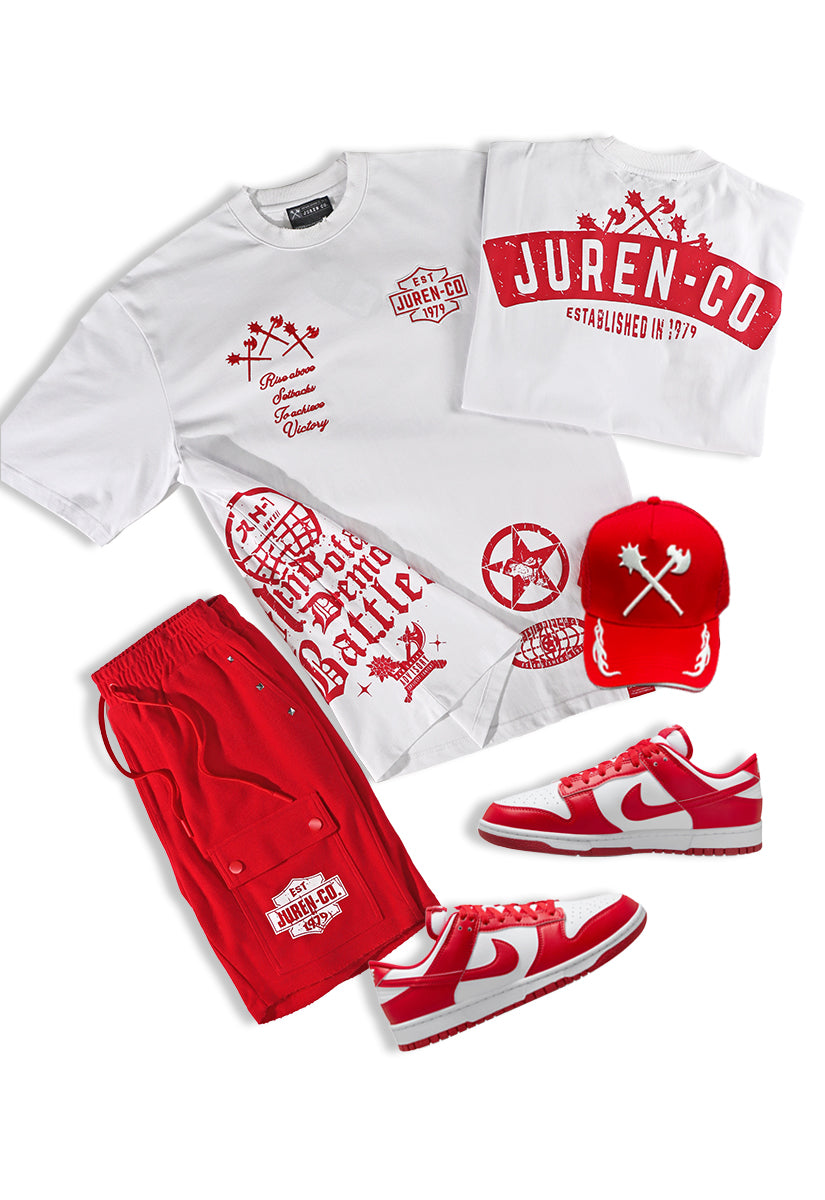 Rise Above Setbacks Tee,  Established Shorts and Trucker Hat Combo