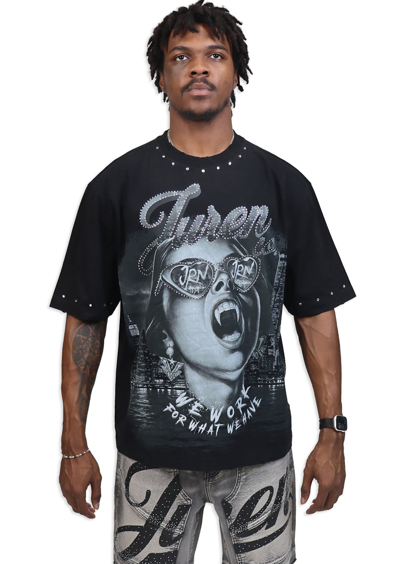 Beware Black Shirt - Rhinestones