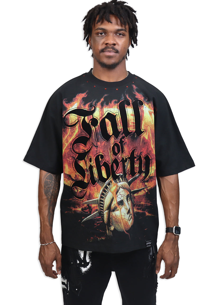 Fall Of Liberty Black Shirt - Rhinestones