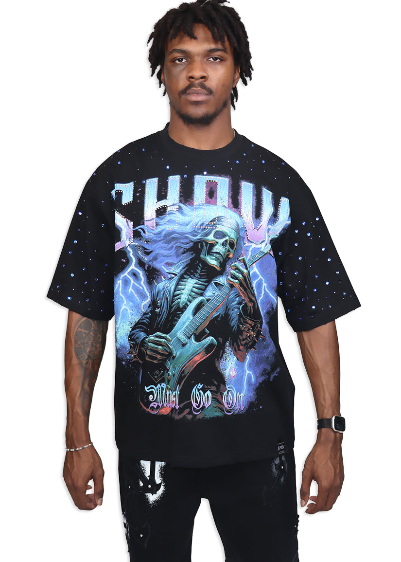 Show Must Go On Black Shirt - Rhinestones