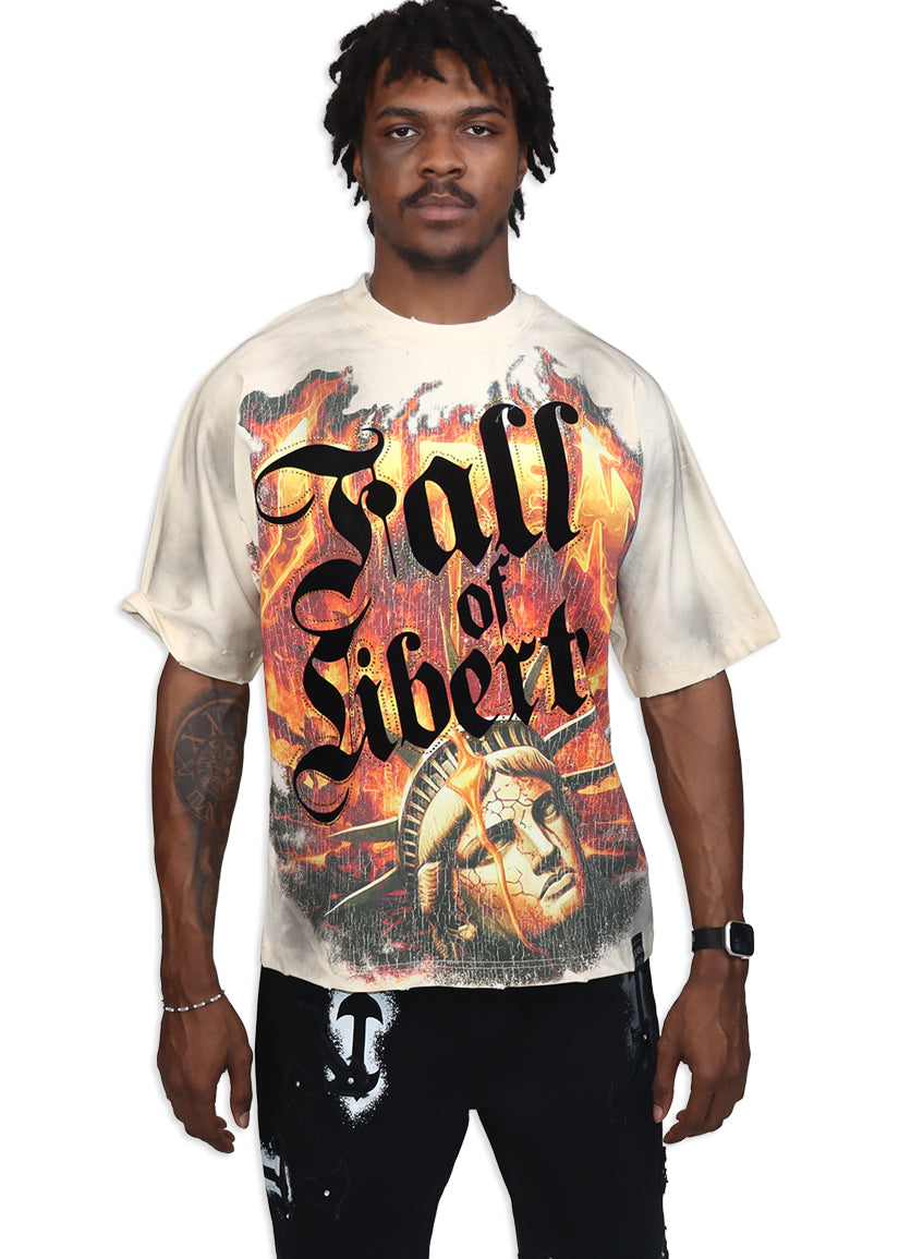 Fall Of Liberty Cream Shirt - Rhinestones