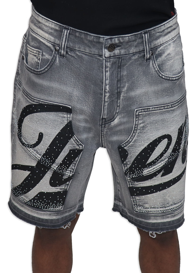 JRN Branded Denim Shorts - Rhinestones