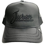 Juren Black Pebble Leather Trucker Hat