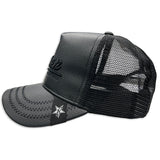 Juren Black Pebble Leather Trucker Hat