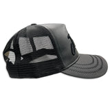 Juren Black Pebble Leather Trucker Hat