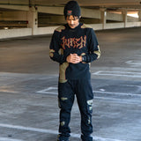 Freddy Patchwork Crewneck Sweater, Cement Jeans and Trucker Hat Combo