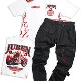 Members Only White Tee, Cement Jeans and Red Trucker Hat Combo