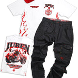 Members Only White Tee, Cement Jeans and Red Trucker Hat Combo