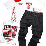 Members Only White Tee, Cement Jeans and Red Trucker Hat Combo