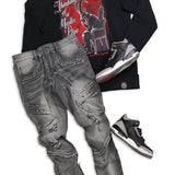 Thinking of a Masterplan Black Crewneck and Gray Jeans Combo