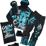 Black Outfit with Hoodie, Sweat pants and Trucker Hat.