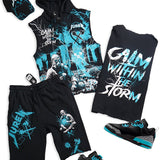 Calm Within The Storm Sleeveless Hoodie, Shorts, Trucker Hat and  Sneakers Combo