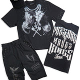 Pressure Makes Kings Black Shirt - Rhinestones, Shorts and Trucker Hat Combo