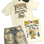 Copy of  Make It Count Cream Shirt, Denim Jean Shorts and Trucker Hat Combo