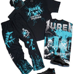 Black Outfit with shirt, sweat pants and Trucker hat.