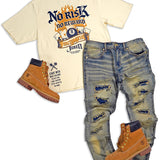 No Risk Natural Tee and Juren Issac Denim Jeans Combo