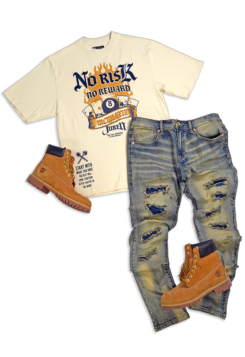 No Risk Natural Tee and Juren Issac Denim Jeans Combo