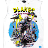 Planet Hustlers White Muscle Shirt - Rhinestones, Denim Shorts and Trucker Hat Combo
