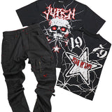 Star of Life Black Tee and Cement Utility Jeans Combo